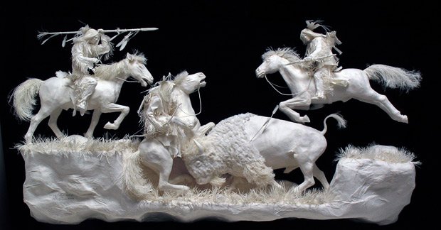 Paper art of Native American indians made by Allen and Patty Eckman